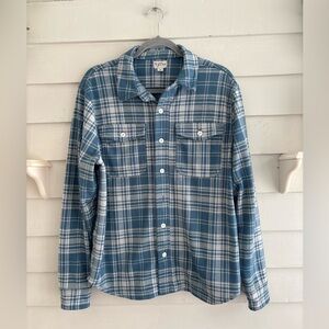 J. Crew Seaboard Soft Knit Long Sleeve Button Shirt Blue and Ivory Plaid Men’s M